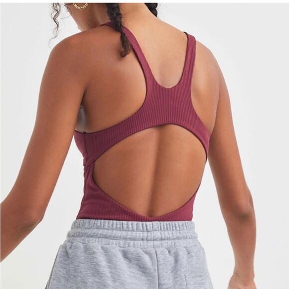 For Love & Lemons Brand Women's XS Maroon Rib Keyhole Thong One Piece Swimsuit - Picture 2 of 6